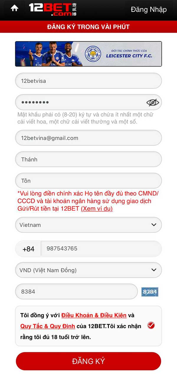 Đăng ký tài khoản 12bet Đăng ký tài khoản 12bet