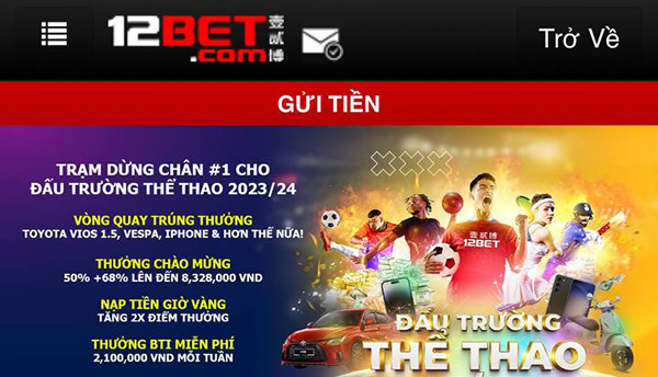 Gửi tiền 12bet Gửi tiền 12bet